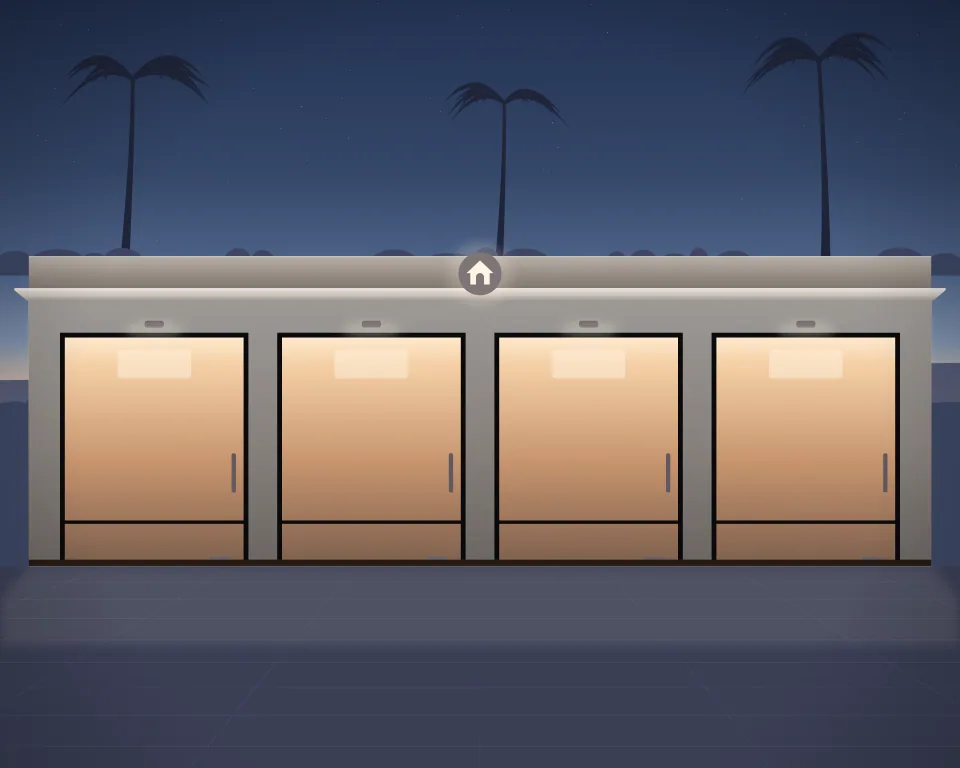 Illustration: a generic boarding building with lit suites