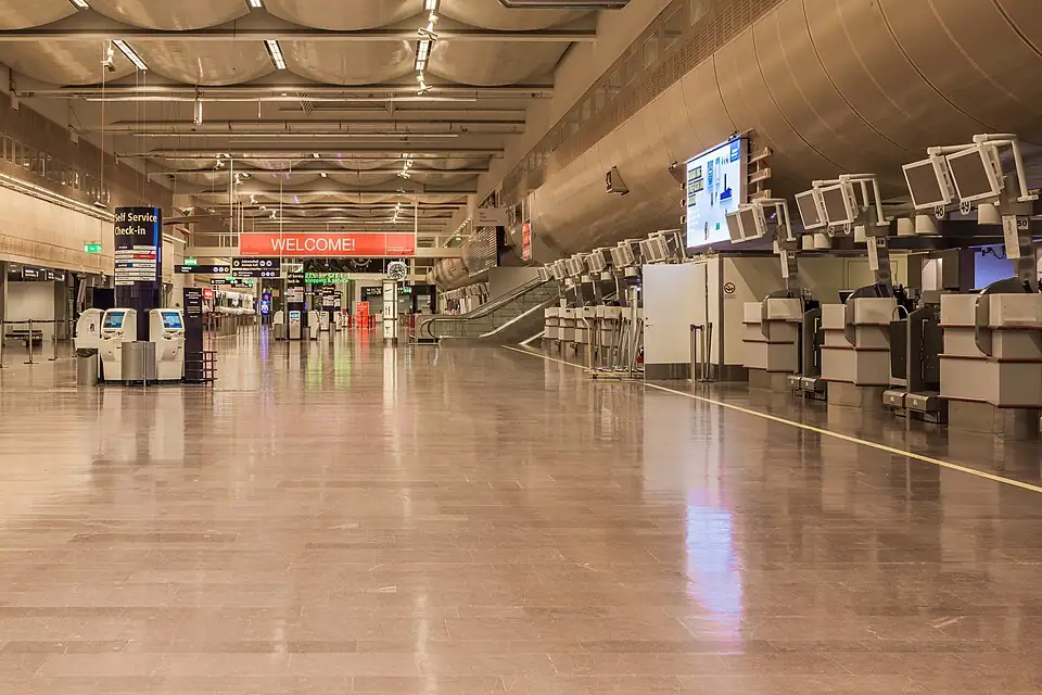 A quiet check-in hall at Stockholm Arlanda Terminal 5